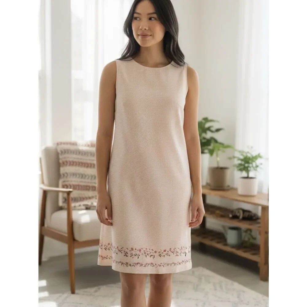 Cold Water Creek Peach White Gingham Sheath Dress Size 4